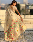 Organza Jamdani Saree with Zari Woven Pallu Festive Wear Saree with Brocade Blouse