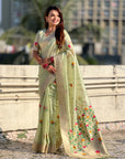 Organza Jamdani Saree with Zari Woven Pallu Festive Wear Saree with Brocade Blouse