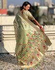 Organza Jamdani Saree with Zari Woven Pallu Festive Wear Saree with Brocade Blouse