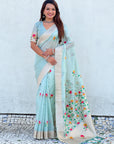 Organza Jamdani Saree with Zari Woven Pallu Festive Wear Saree with Brocade Blouse