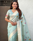 Organza Jamdani Saree with Zari Woven Pallu Festive Wear Saree with Brocade Blouse
