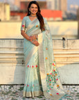 Organza Jamdani Saree with Zari Woven Pallu Festive Wear Saree with Brocade Blouse