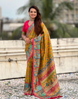 Mustard Yellow Pure Viscose Silk Position Printed Darbari Saree