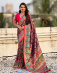 Wine Pure Viscose Silk Position Printed Darbari Saree