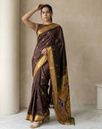 Coffee Paithani Silk Saree with Jhumka Zari Motifs, Meenakari Peacock Pallu and Triple Muniya Border
