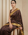 Coffee Paithani Silk Saree with Jhumka Zari Motifs, Meenakari Peacock Pallu and Triple Muniya Border