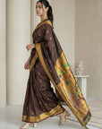 Coffee Paithani Silk Saree with Jhumka Zari Motifs, Meenakari Peacock Pallu and Triple Muniya Border
