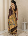 Coffee Paithani Silk Saree with Jhumka Zari Motifs, Meenakari Peacock Pallu and Triple Muniya Border