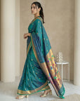 PGreen Paithani Silk Saree with Jhumka Zari Motifs, Meenakari Peacock Pallu and Triple Muniya Border