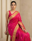 Pink Paithani Silk Saree with Jhumka Zari Motifs, Meenakari Peacock Pallu and Triple Muniya Border