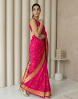 Pink Paithani Silk Saree with Jhumka Zari Motifs, Meenakari Peacock Pallu and Triple Muniya Border