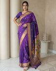 Purple Paithani Silk Saree with Jhumka Zari Motifs, Meenakari Peacock Pallu and Triple Muniya Border