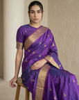 Purple Paithani Silk Saree with Jhumka Zari Motifs, Meenakari Peacock Pallu and Triple Muniya Border
