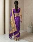 Purple Paithani Silk Saree with Jhumka Zari Motifs, Meenakari Peacock Pallu and Triple Muniya Border
