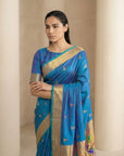 Rama Paithani Silk Saree with Jhumka Zari Motifs, Meenakari Peacock Pallu and Triple Muniya Border