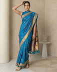 Rama Paithani Silk Saree with Jhumka Zari Motifs, Meenakari Peacock Pallu and Triple Muniya Border