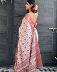 Lavender Assam Silk Floral Printed Saree with Zari Woven Border