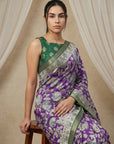 Leelawati Tussar Silk Kalamkari Printed Saree with Zari Border and Peacock Pallu