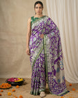 Leelawati Tussar Silk Kalamkari Printed Saree with Zari Border and Peacock Pallu