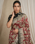 Leelawati Tussar Silk Kalamkari Printed Saree with Zari Border and Peacock Pallu