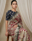 Leelawati Tussar Silk Kalamkari Printed Saree with Zari Border and Peacock Pallu