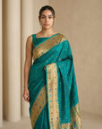 Green Soft Silk Paithani Meenakari Saree Tilak Zari Woven Motifs Temple Border Saree With Brocade Blouse