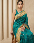 Green Soft Silk Paithani Meenakari Saree Tilak Zari Woven Motifs Temple Border Saree With Brocade Blouse