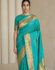Sky Soft Silk Paithani Meenakari Saree Tilak Zari Woven Motifs Temple Border Saree With Brocade Blouse