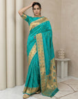 Sky Soft Silk Paithani Meenakari Saree Tilak Zari Woven Motifs Temple Border Saree With Brocade Blouse