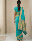 Sky Soft Silk Paithani Meenakari Saree Tilak Zari Woven Motifs Temple Border Saree With Brocade Blouse