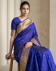 Violet Soft Silk Paithani Meenakari Saree Tilak Zari Woven Motifs Temple Border Saree With Brocade Blouse