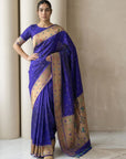 Violet Soft Silk Paithani Meenakari Saree Tilak Zari Woven Motifs Temple Border Saree With Brocade Blouse