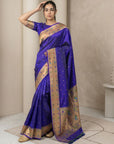 Violet Soft Silk Paithani Meenakari Saree Tilak Zari Woven Motifs Temple Border Saree With Brocade Blouse