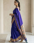 Violet Soft Silk Paithani Meenakari Saree Tilak Zari Woven Motifs Temple Border Saree With Brocade Blouse