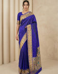 Violet Soft Silk Paithani Meenakari Saree Tilak Zari Woven Motifs Temple Border Saree With Brocade Blouse