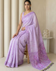 Lavender Muga Cotton Saree with Resham Weaving Meenakari Buttis, Pencil Art Pallu – Soft Summer Saree with Blouse Piece