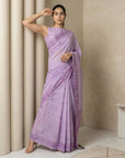 Lavender Muga Cotton Saree with Resham Weaving Meenakari Buttis, Pencil Art Pallu – Soft Summer Saree with Blouse Piece