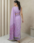 Lavender Muga Cotton Saree with Resham Weaving Meenakari Buttis, Pencil Art Pallu – Soft Summer Saree with Blouse Piece