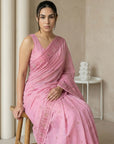 Pink Muga Cotton Saree with Resham Weaving Meenakari Buttis, Pencil Art Pallu – Soft Summer Saree with Blouse Piece