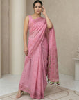 Pink Muga Cotton Saree with Resham Weaving Meenakari Buttis, Pencil Art Pallu – Soft Summer Saree with Blouse Piece