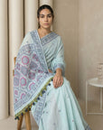 Sky Muga Cotton Saree with Resham Weaving Meenakari Buttis, Pencil Art Pallu – Soft Summer Saree with Blouse Piece