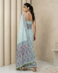 Sky Muga Cotton Saree with Resham Weaving Meenakari Buttis, Pencil Art Pallu – Soft Summer Saree with Blouse Piece