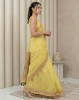 Yellow Muga Cotton Saree with Resham Weaving Meenakari Buttis, Pencil Art Pallu – Soft Summer Saree with Blouse Piece