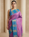 Lavender Soft Silk Paithani Saree Meenakari Peacock Motifs Zari Woven Swan Pallu Saree With Brocade Blouse