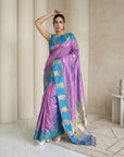 Lavender Soft Silk Paithani Saree Meenakari Peacock Motifs Zari Woven Swan Pallu Saree With Brocade Blouse