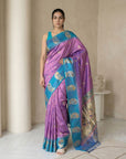 Lavender Soft Silk Paithani Saree Meenakari Peacock Motifs Zari Woven Swan Pallu Saree With Brocade Blouse