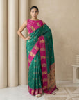 PGreen Soft Silk Paithani Saree Meenakari Peacock Motifs Zari Woven Swan Pallu Saree With Brocade Blouse