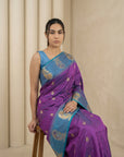 Purple Soft Silk Paithani Saree Meenakari Peacock Motifs Zari Woven Swan Pallu Saree With Brocade Blouse