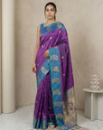 Purple Soft Silk Paithani Saree Meenakari Peacock Motifs Zari Woven Swan Pallu Saree With Brocade Blouse