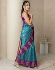 Rama Soft Silk Paithani Saree Meenakari Peacock Motifs Zari Woven Swan Pallu Saree With Brocade Blouse